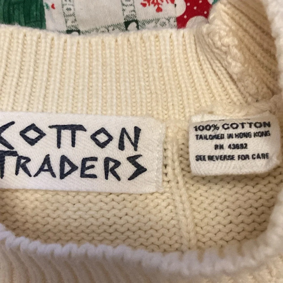 Cotton Traders mens knit sweater size large vintage cream 100% cotton fireside - Picture 4 of 7
